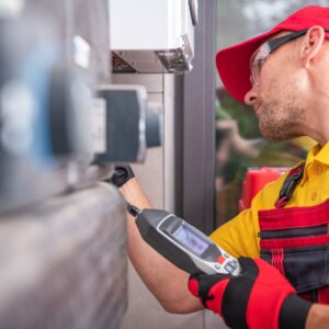 hvac technician working on heater