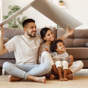 happy family in living room
